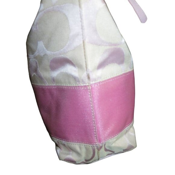 Coach Signature C Cream & Pink Stripe Canvas & Leather Tote Bag - Picture 4 of 13